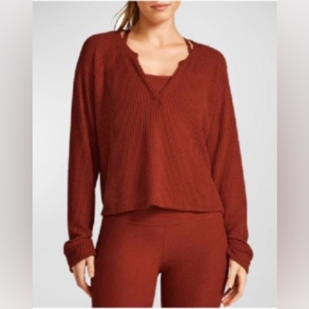 Beyond Yoga Waffle Knit Pullover Rust Red Long Sleeve Top Large